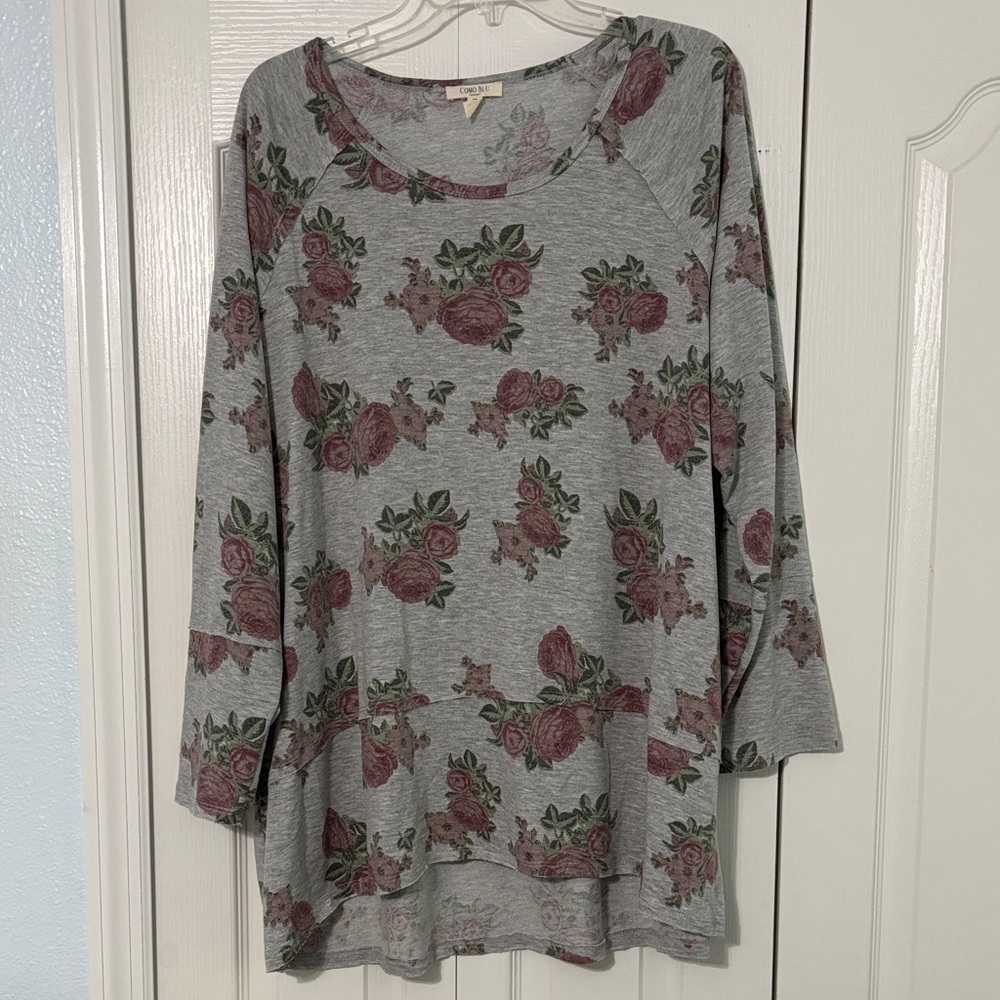 Floral Long Sleeve Gray Top